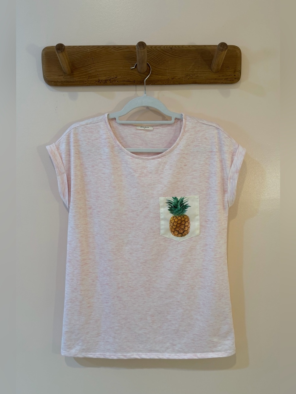 12 Pm By Mon Ami Light Pink Pineapple Pocket Tee - M